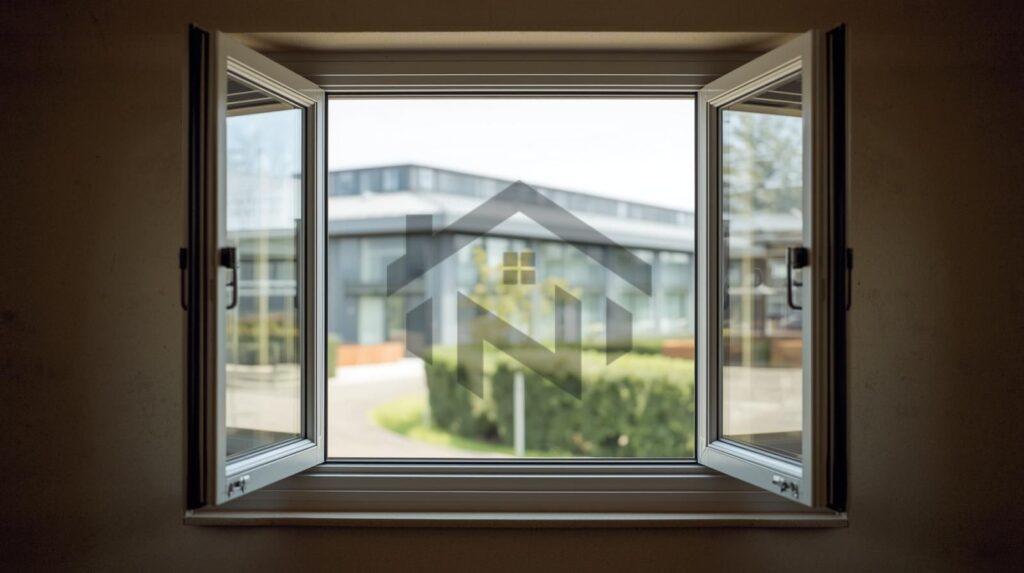 پنجره UPVC باز شده از داخل ساختمان